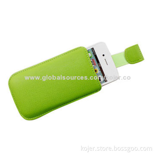 Leather Mobile Phone Pouches for iPhone 5, Made of PU Leather and Retractable Pull-tab